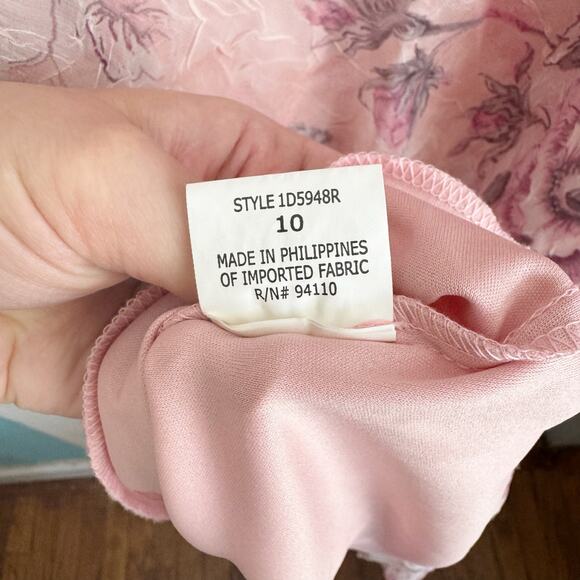 VTG Believe Ballet Pink Floral Fairy Garden Ruffle Midi Dress Romantic Size 10 - Picture 11 of 15